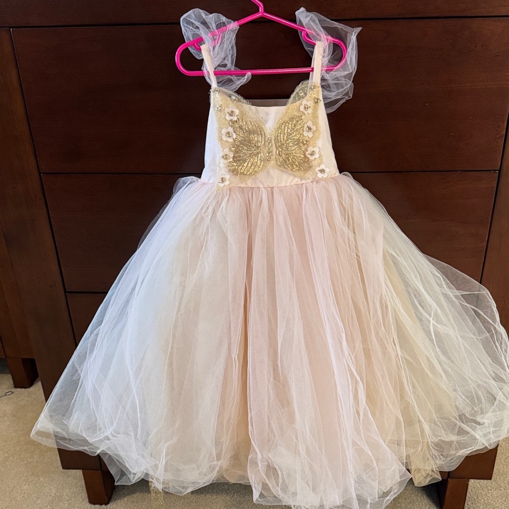 Pottery Barn Gold and Cream Tulle Butterly Dress for Halloween or dress up.